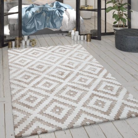 Krém-fehér szőnyeg rövid szálú 3D hatású design szőnyeg 80x300 cm