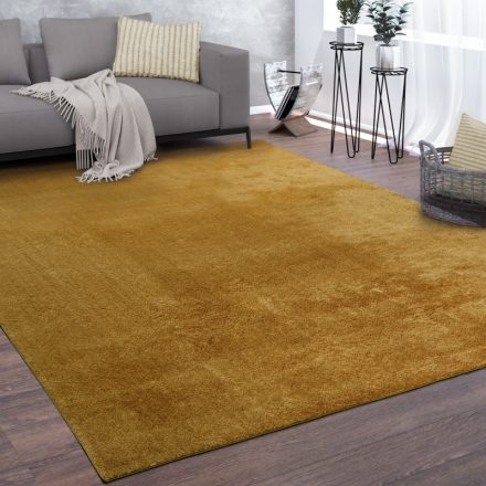 Mustársárga puha mosható szőnyeg 180x200 cm ovális