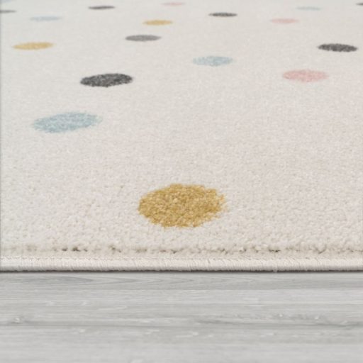 Gyerekszoba szőnyeg kislány - színes pöttyös, játszószőnyeg, krém, 80x150 cm