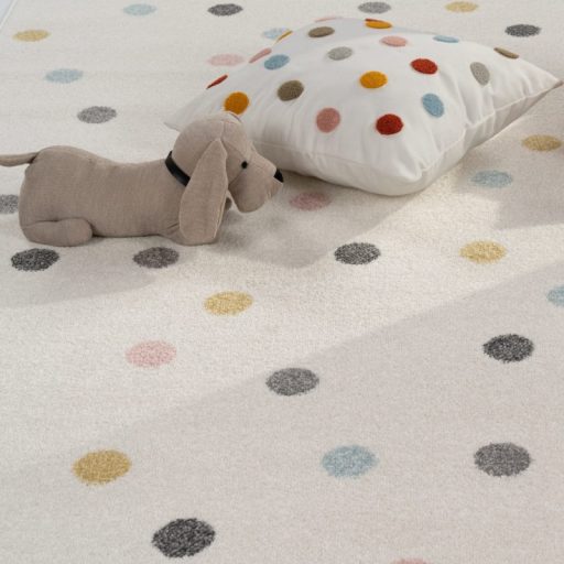 Gyerekszoba szőnyeg kislány - színes pöttyös, játszószőnyeg, krém, 80x150 cm