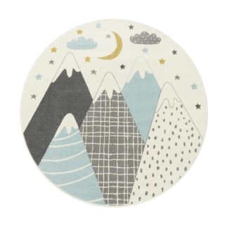   Kerek szőnyeg - Gyerekszoba szőnyeg, hegyek, játszószőnyeg, kék, 120 cm kör