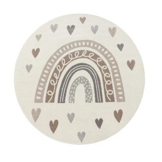 szivarvanyos bezs gyerekszonyeg kislany szobaba 160 cm kerek