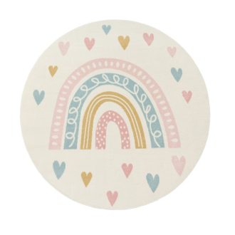   Kerek szőnyeg - Gyerekszoba szőnyeg, szivárványos, játszószőnyeg, krém színű, 120 cm kör