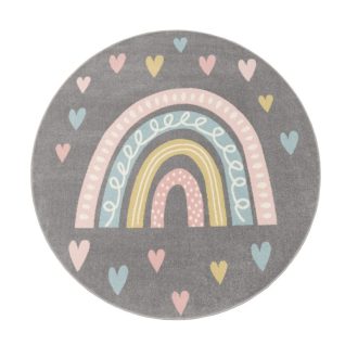   Kerek szőnyeg - gyerek szőnyeg, szivárványos, játszószőnyeg, szürke színű, 120 cm kör