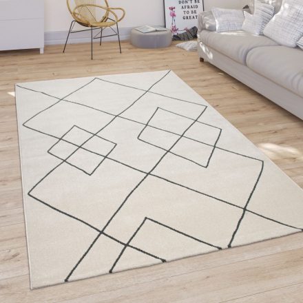Fehér szőnyeg rövid szálú skandináv rombusz design szőnyeg 60x100 cm