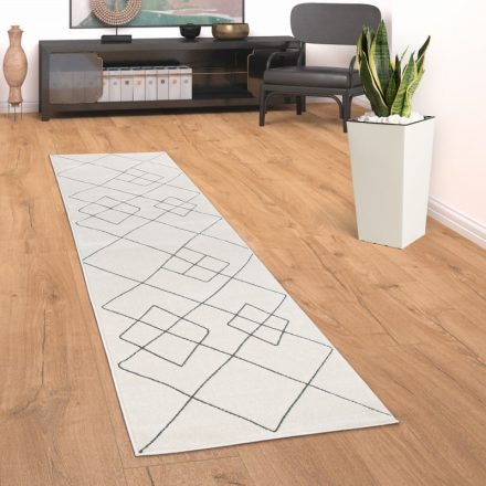 Fehér szőnyeg rövid szálú skandináv rombusz design szőnyeg 80x300 cm