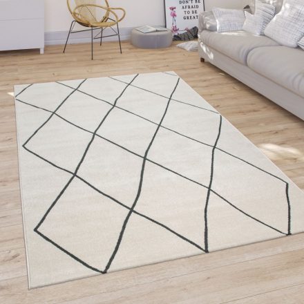 Fehér szőnyeg rövid szálú skandináv geometria design szőnyeg 200x290 cm