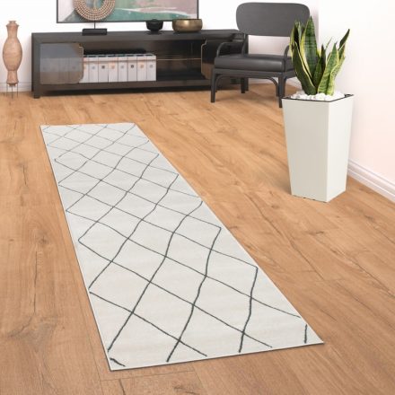 Fehér szőnyeg rövid szálú skandináv geometria design szőnyeg 80x300 cm