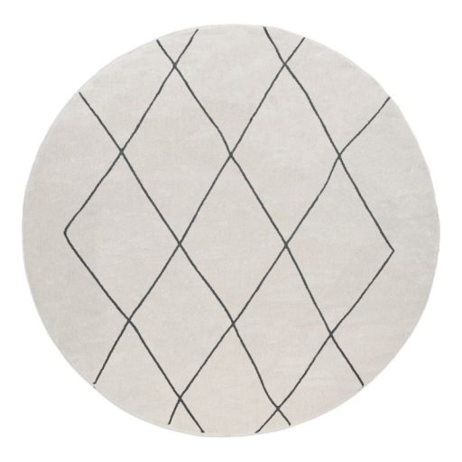 Feher nappali szonyeg rovid szalu skandinav geometria mintaval 120 cm kerek szonyeg