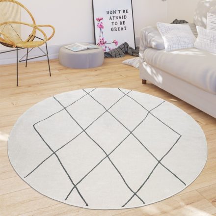 Fehér szőnyeg rövid szálú skandináv geometria design szőnyeg 200 cm kör alakú
