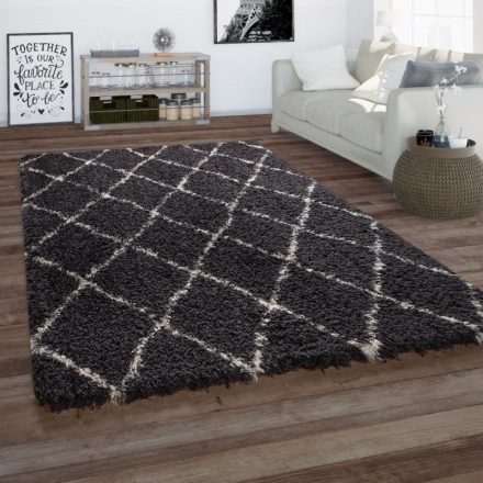 Shaggy szőnyeg extra hosszú szálú puha szőnyeg nappaliba antracit rombusz 120x160 cm