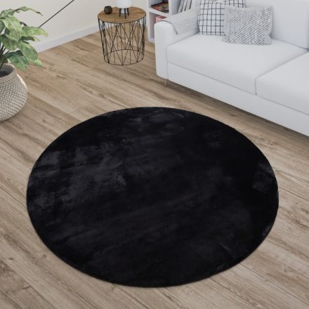 Shaggy szőnyeg mosható plüss hatású szőnyeg - fekete 100 cm kör alakú