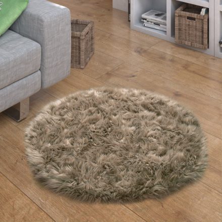 Bézs puha szőrme hatású szőnyeg 90 cm kör alakú