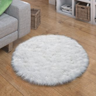   Kerek szőnyeg - Fehér puha szőrme hatású nappali szőnyeg 90 cm kör