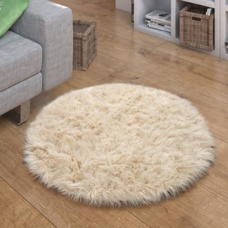   Kerek szőnyeg - Krém puha szőrme hatású nappali szőnyeg 30 cm kör