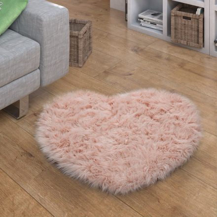 Rózsaszín puha szőrme hatású szőnyeg 80x75 cm szív alakú