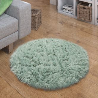   Kerek szőnyeg - Zöld puha szőrme hatású nappali szőnyeg 120 cm kör