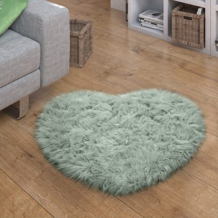 Zöld puha szőrme hatású szőnyeg 80x75 cm szív alakú