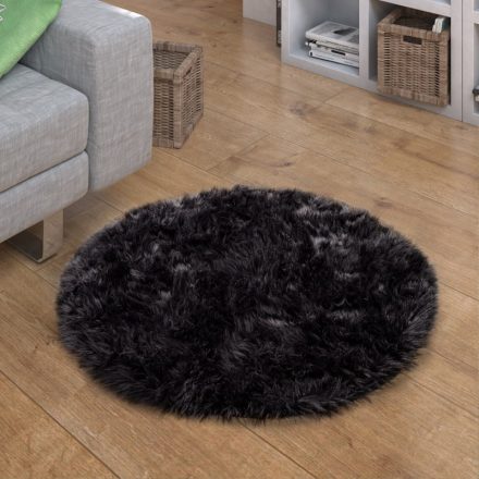 Fekete puha szőrme hatású szőnyeg 90 cm kör alakú
