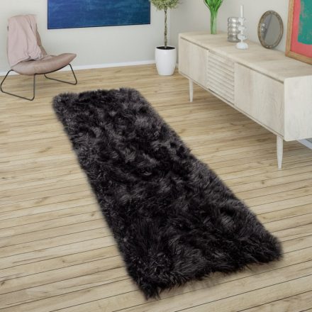 Fekete puha szőrme hatású szőnyeg 80x150 cm