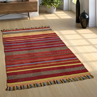 Kilim pamut nappali szonyeg - kezi szovesu, csikos, terrakotta, 160x220 cm