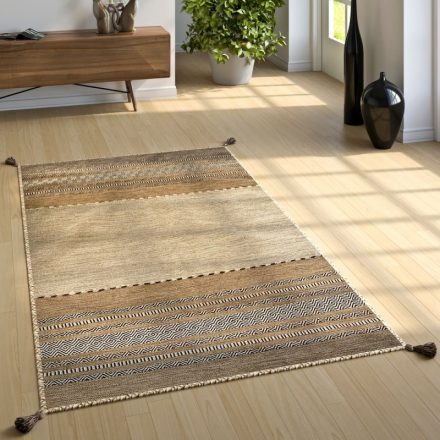 Kézi szövésű pamut Kilim design szőnyeg - bézs szőnyeg 160x220 cm