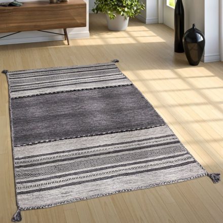 Kézi szövésű pamut Kilim design szőnyeg - szürke 200x290 cm