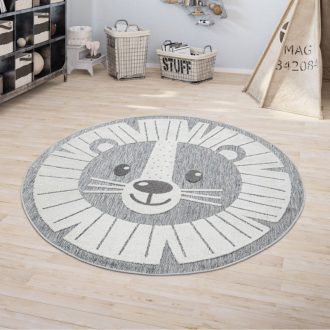 Kerek szonyeg, gyerekszoba szonyeg szurke oroszlan 120 cm kor