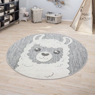 Kerek szonyeg, gyerekszoba szonyeg 3D szurke lama 120 cm kor