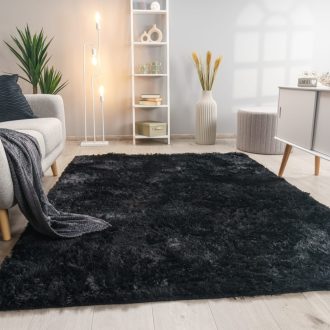   Shaggy szőnyeg - bolyhos, puha, csúszásmentes, fekete, 80x150 cm, Sunny