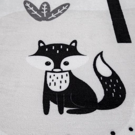 Gyerek szőnyeg kisfiúknak - erdei út, állatos, csúszásmentes, fehér, 80x150 cm