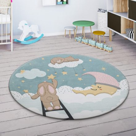 Gyerekszőnyeg nyuszis játszószőnyeg gyerekszobába - türkiz 150 cm kör alakú