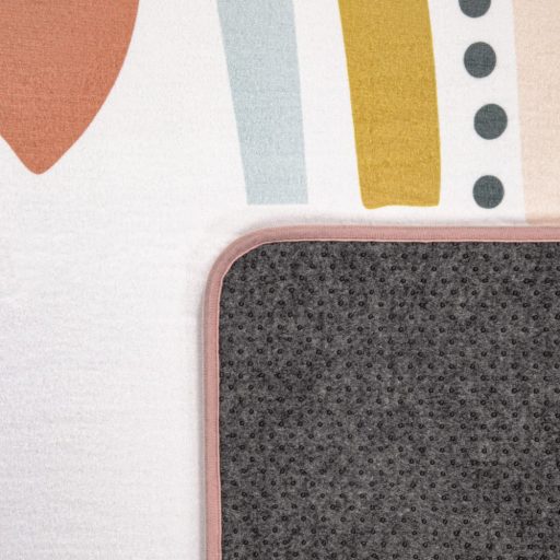 Gyerek szőnyeg kislányoknak - szivárványos, szivecskés, csúszásmentes, krém, 80x150 cm