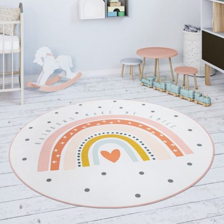 Krém gyerekszőnyeg szivárvány szív szőnyeg lányoknak játszószőnyeg 80 cm kör alakú