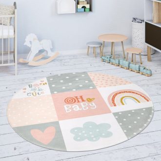 Kerek gyerekszoba szonyeg lanyoknak, rozsaszin 80 cm kerek