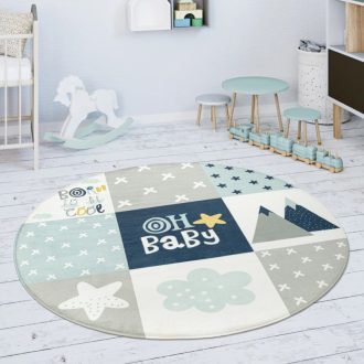   Kerek gyerekszoba szőnyeg kisfiúknak - feliratos, csillagos, csúszásmentes, kék, 80 cm kör