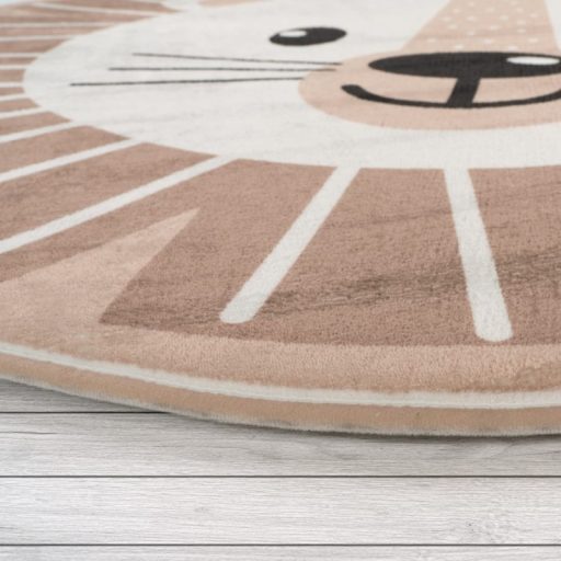 Kerek gyerekszoba szőnyeg kisfiúknak - oroszlános, csúszásmentes, bézs, 80 cm kör