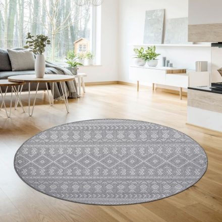 Kültéri szőnyeg teraszra azték mintás - szürke rombusz 120 cm kerek