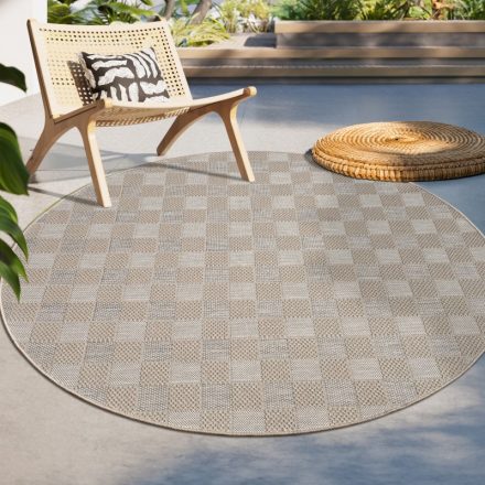 Geometria mintás kültéri szőnyeg teraszra - bézs szőnyeg 120 cm kerek
