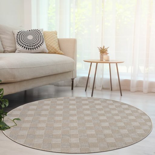 modern bezs kulteri szonyeg geometria mintaval 160 cm kerek