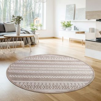 modern bezs kulteri szonyeg aztek mintaval 200 cm kerek