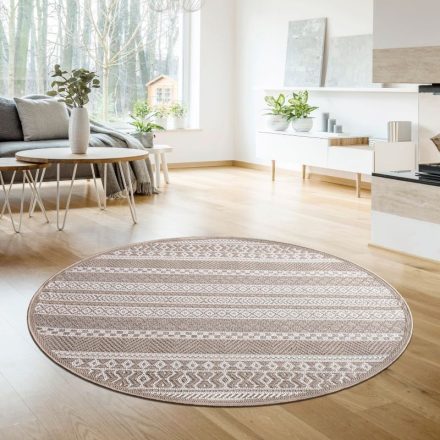 Kültéri szőnyeg teraszra - azték mintás - bézs szőnyeg 120 cm kerek