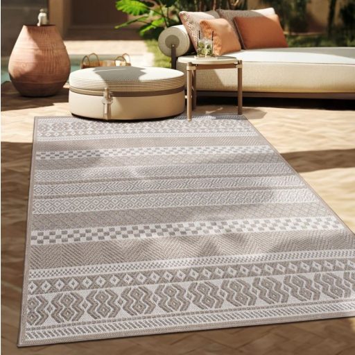 modern bezs kulteri szonyeg aztek mintaval 200 cm kerek