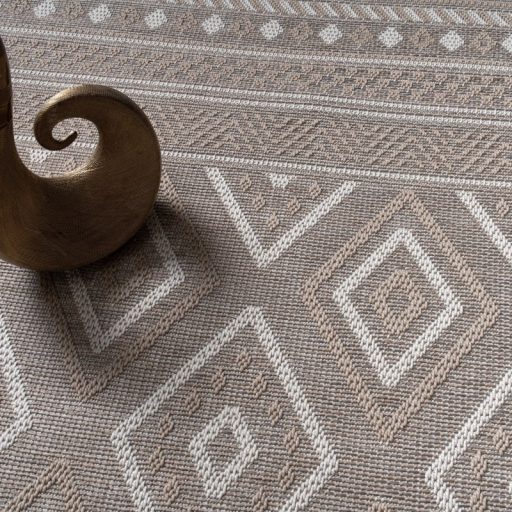 homokszinu kulteri szonyeg geometriai mintaval 80 cm kerek