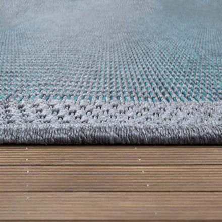 Vízálló kültéri szőnyeg lapos szövésű teraszra erkényre bordűrös szürke-türkiz 160 cm kör alakú