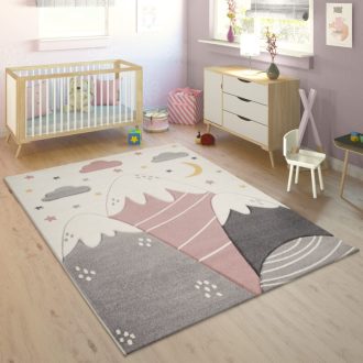 Gyerekszoba szonyeg 3D rozsaszin hegy mintaval 120x170 cm