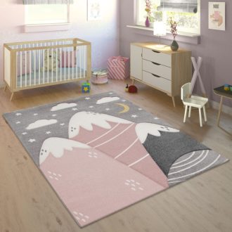 Gyerekszoba szonyeg 3D szurke-rozsaszin hegy mintas 120x170 cm
