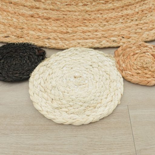 Kerek szonyeg - nappali szonyeg, kezi szovesu, juta, natur-fekete, 120 cm kor