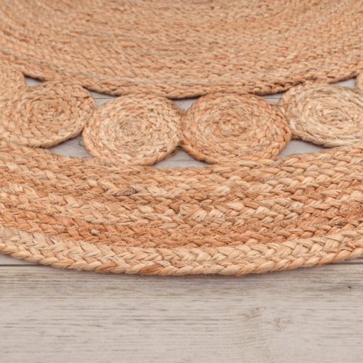 Kerek szonyeg - nappali szonyeg, kezi szovesu, borduros, natur szinu, 200 cm kor