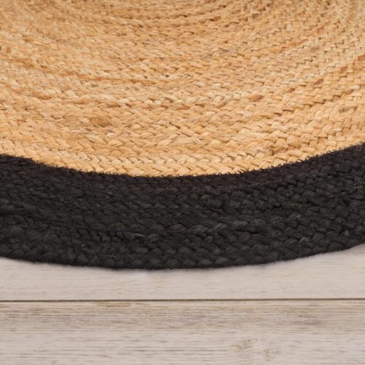 Kerek szonyeg - nappali szonyeg, kezi szovesu, borduros, natur-fekete, 200 cm kor